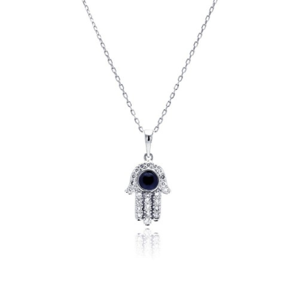 NEW Sterling Silver Hamsa Evil Eye CZ Necklace